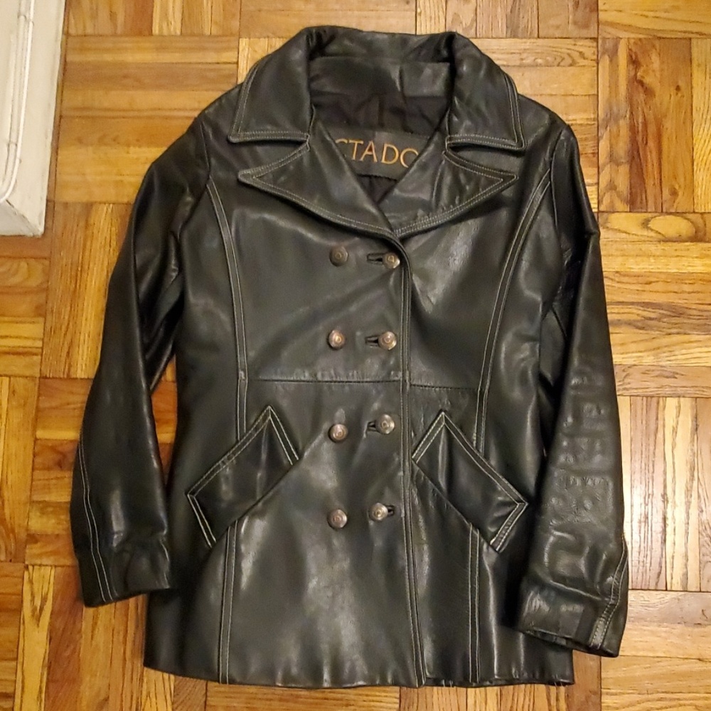 Unique '90's, Vintage Black Leather Peacoat - M
